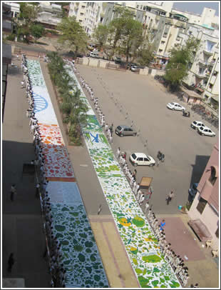 The massive border tarps at H.P. Kapadia School. They are so big, they travel up the entire building as well! 